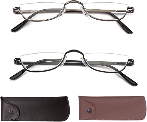 Miniatura 1 de Lentes de lectura de media lectura, lectores de marco de metal para mujeres y hombres con bolsa (2 pares 1.0)
