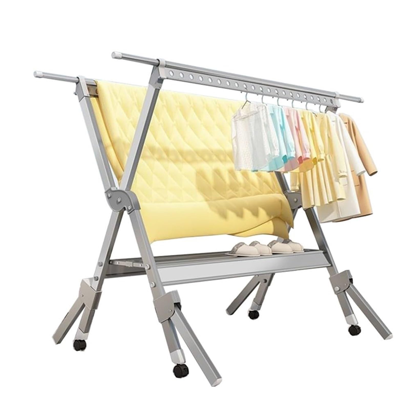 JKJZSALJ Metal Clothes Rack Freestanding Garment Rack With Retail Display Shelf Coat Stand Shoe Rack Bedroom Clothing Organizer,Silver,67 * 125 * 135cm