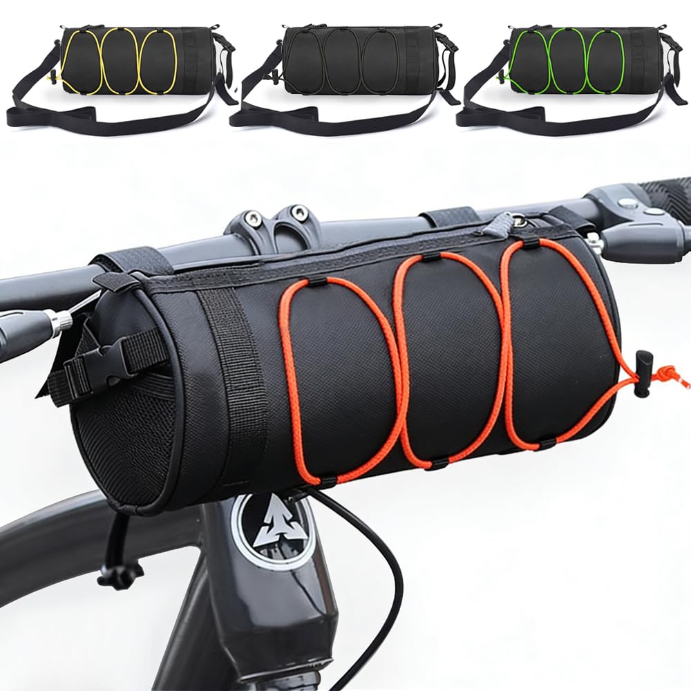 ningzhi Bike Handlebar Bag Waterproof Bicycle Front Roll Bag Large Capacity Storage Bag with Shoulder Strap for Road & Mountain Bikes(Fluorescent Orange)