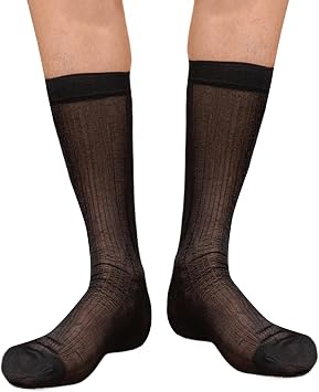 Elegant Men Business Long Calf Nylon Dress Socks Sheer Thin Glossy Striped See Through Silk Suit Socks for Formal Outfit
