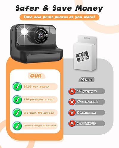 Miniatura 7 de Cámara de impresión instantánea para niños, cámaras de video digital 1080P, regalos de cumpleaños de Navidad, juguetes para niños de 3 a 12 años,