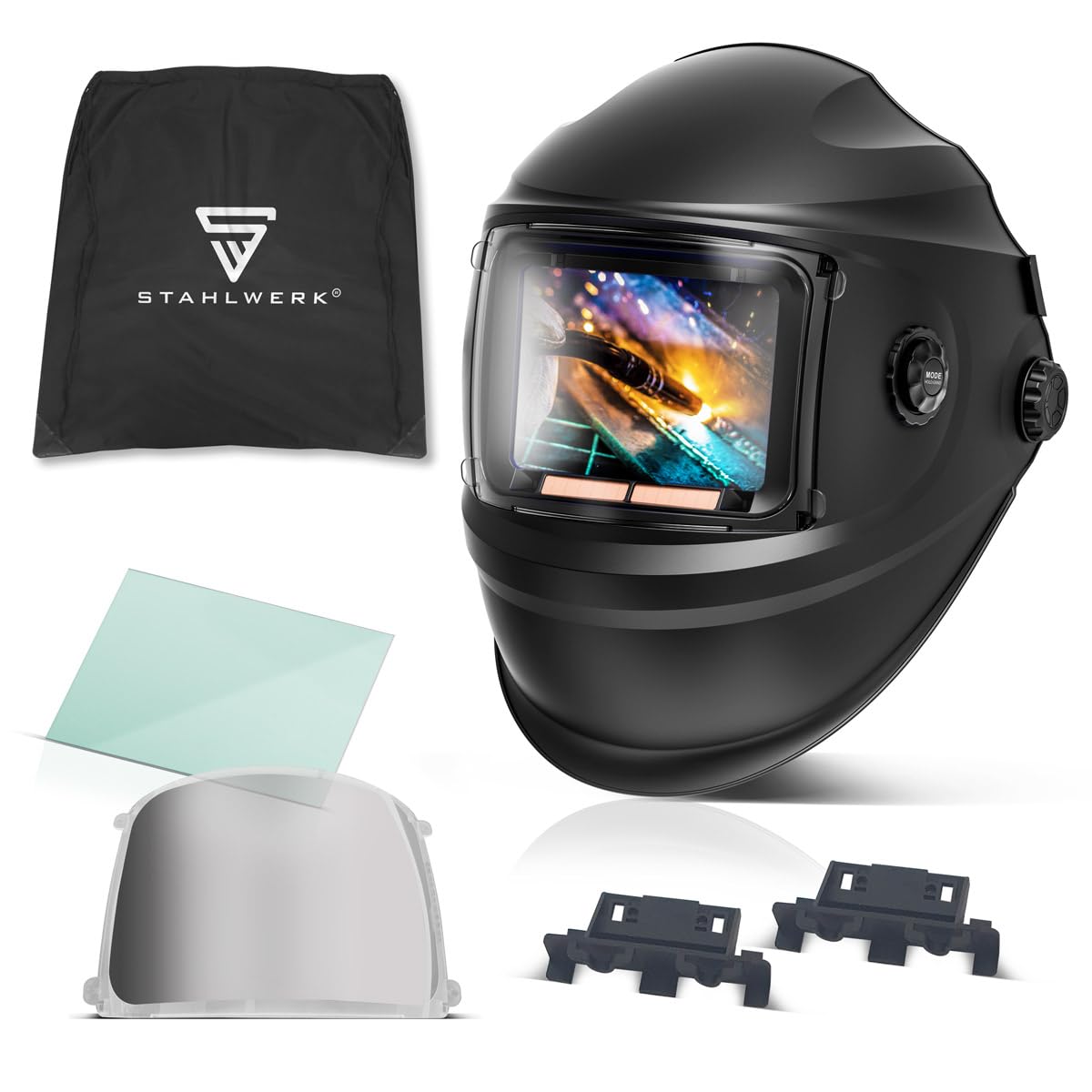 STAHLWERK Automatik-Schweißhelm 3-in-1 Booster – Schweißerhelm mit True-Colour, autom. Abdunkelung DIN 4-13, Jobspeicher, optische Klasse 1/1/1/2, Sichtfeld 116 x 81 mm, Schweißschild, Schweißmaske