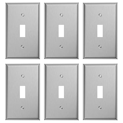 6-Pack Single Toggle 1-Gang Decora Wall Switch Plate Cover Stainless Steel Light Switch Covers, Brushed Finish, Silver