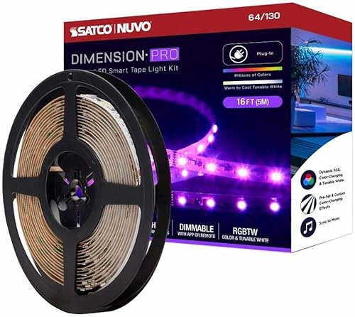 Nuvo Dimension Pro - Cinta de luz LED de 18 W con conexión de enchufe en estilo utilitario, 196.85 pulgadas de largo y 0.47 pulgadas de ancho