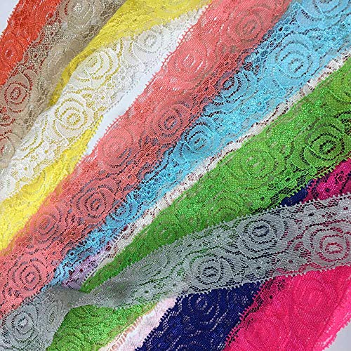 Gnognauq 19 Colors Tulle Elastic Stretch Lace Trim Floral Pattern Lace Ribbon For Garment,Crafts And Gift Wrapping (1.57 Inches Wide, 19 Yards) #TOP3