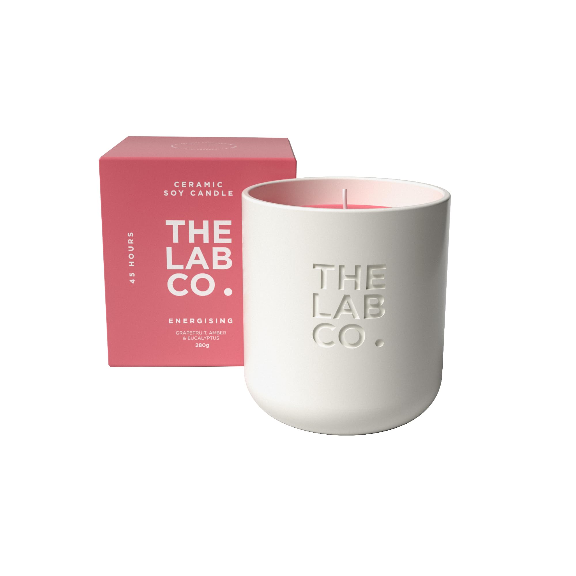 The Lab Co. Luxury Scented Candle | Ceramic Jar | 45hrs Burn Time | Energising Fragrance with Grapefruit, Amber and Eucalyptus | 100% Vegan Soy Wax | 280g Wax Weight