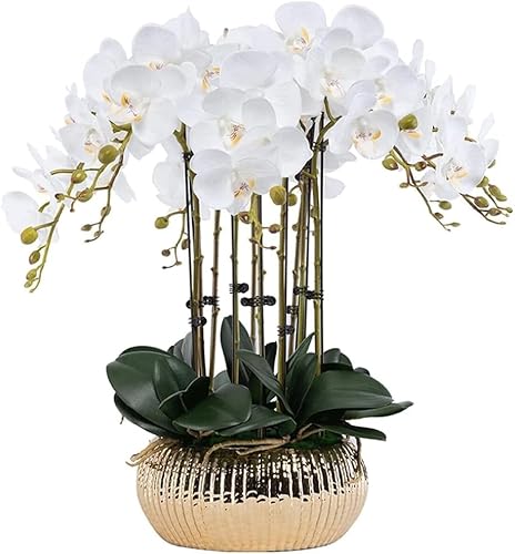 XDLEDMKIZ Elegant Fake Flowers Orchid Artificial Flowers Floral Arrangement for Wedding Centerpieces Bouquets Table Decorations