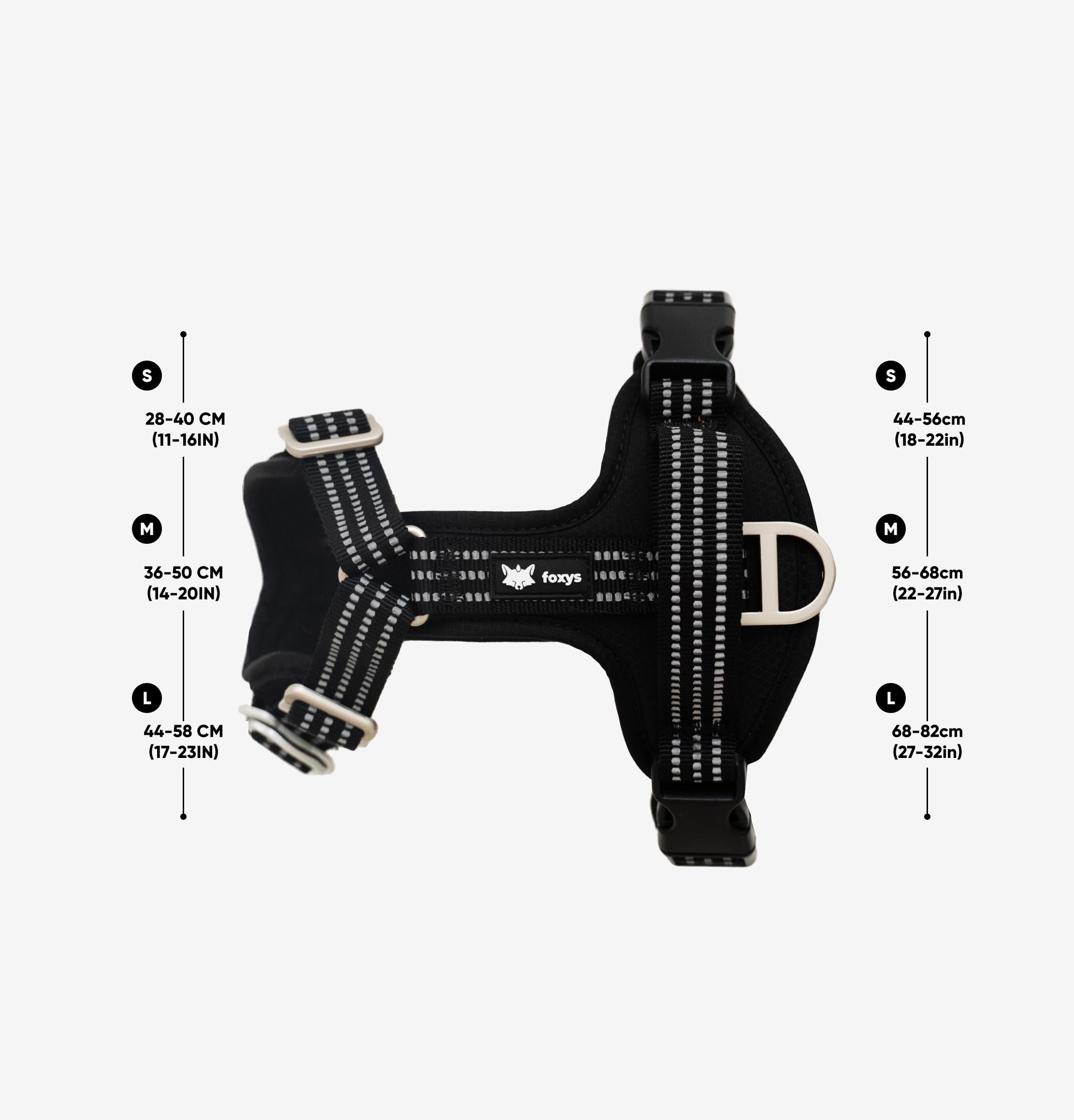 Foxys® CountryFox™ Pro, ergonomisches Hundegeschirr, robust, gepolstert, leicht und verstellbar, Grau, Größe L