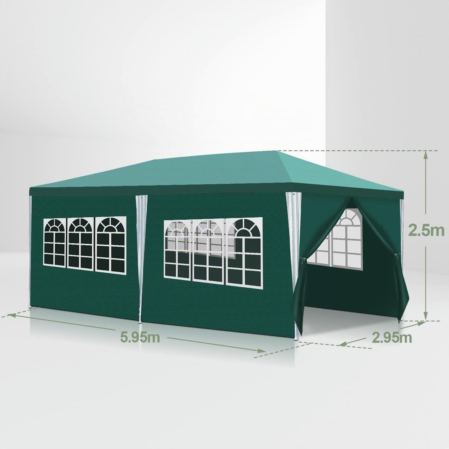 Sonnewelt Gazebo da giardino, 3 x 6 m, impermeabile, in PE di alta qualità, resistente ai raggi UV, 100 g/m², con 6 lati di colore verde