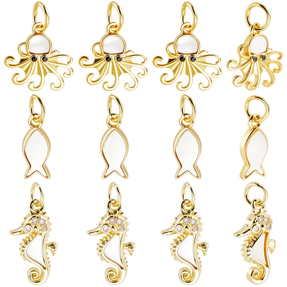 Dijes para hacer joyas de vida marina con concha natural y baño de oro 18k