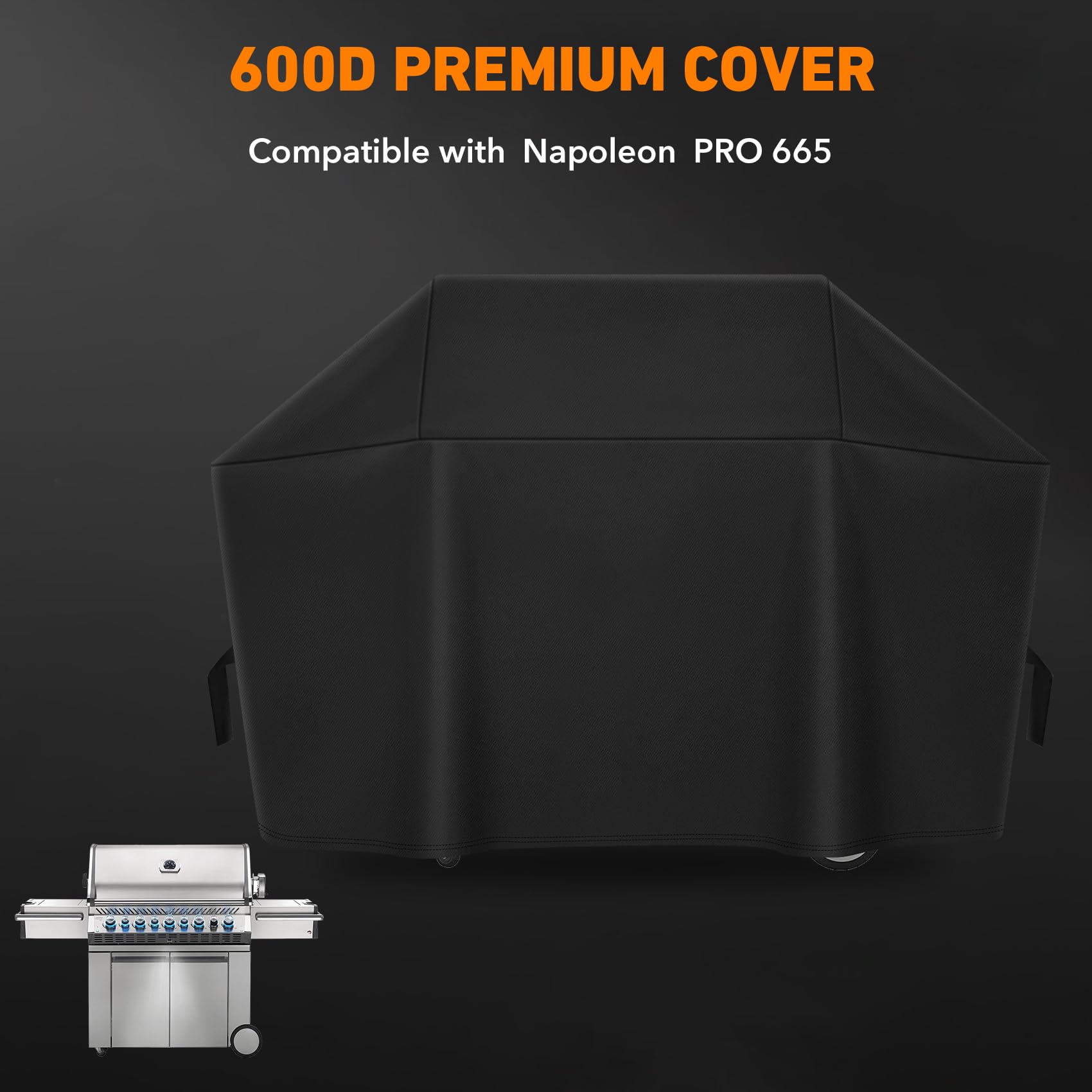 Copertura Impermeabile Per Barbecue Napoleon 61665 PRO 665 - Poliestere 600D FadeStop, Protezione Da Pioggia E Vento, Nero