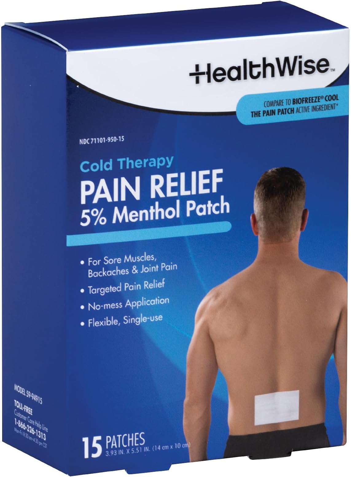 Cold Therapy Menthol Pain Relief Patch | 5% Menthol | Back and Large Areas | 3.93” x 5.51” | 15-Count | Soothes Minor Aches and Pains | Topical Analgesic | Easy to Apply Flexible Adhesive
