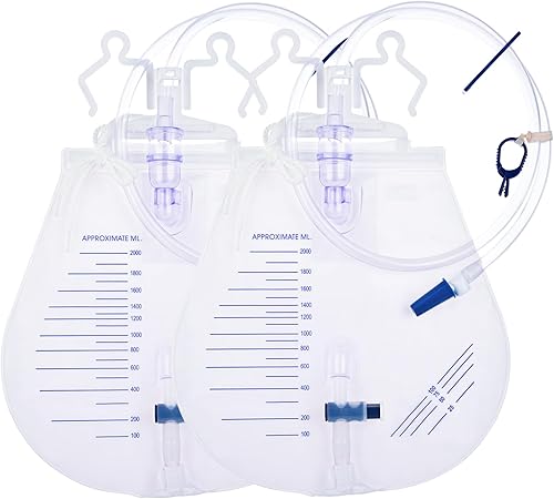 Bolsas de catéter de 67.6 fl oz para hombres, bolsa de drenaje de orina con cámara antirreflujo, colección de orina de gran capacidad durante la