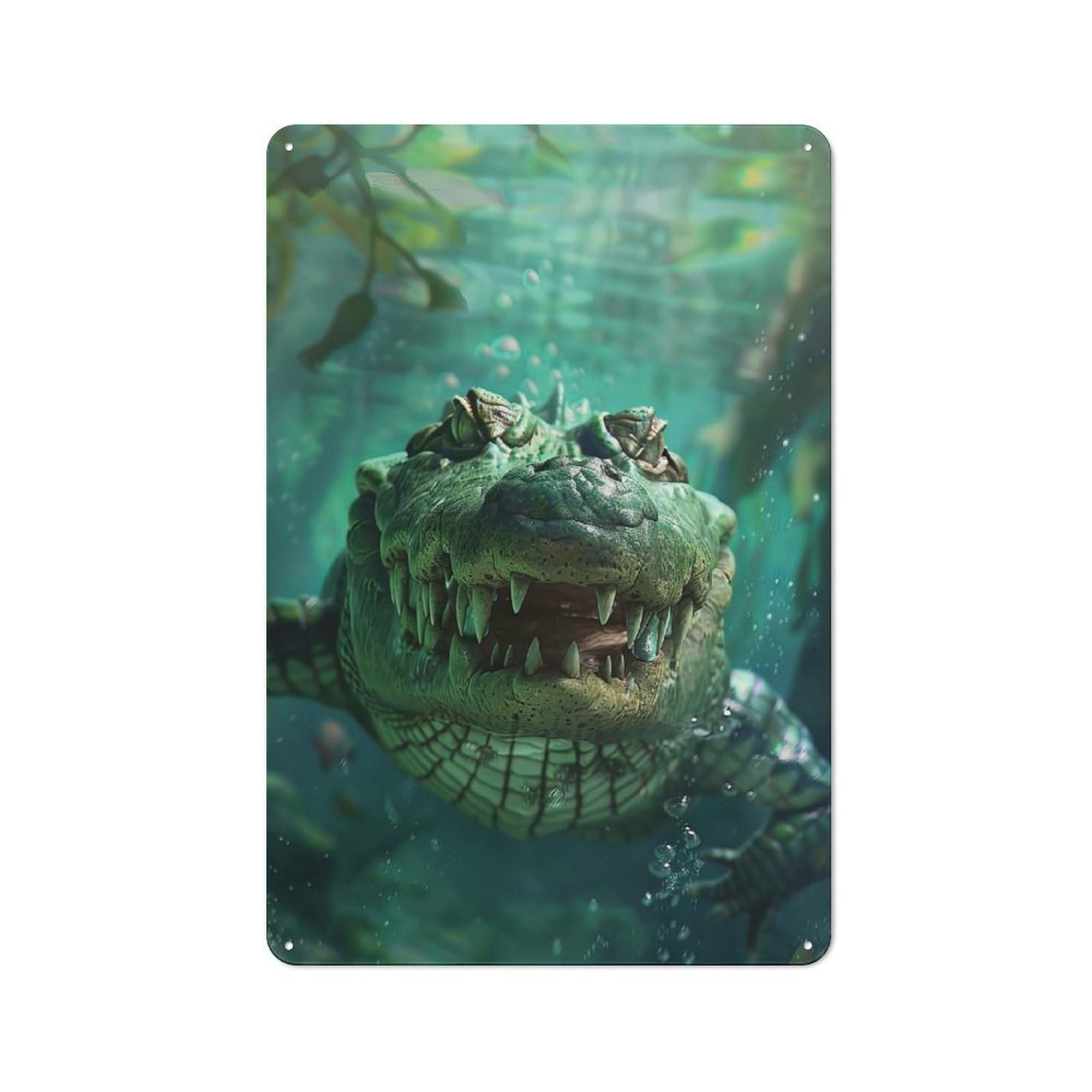 Tin Wall Plaque 30x20cm with Crocodile for Hallway Wall, with Clear Retro Wall Decor Character