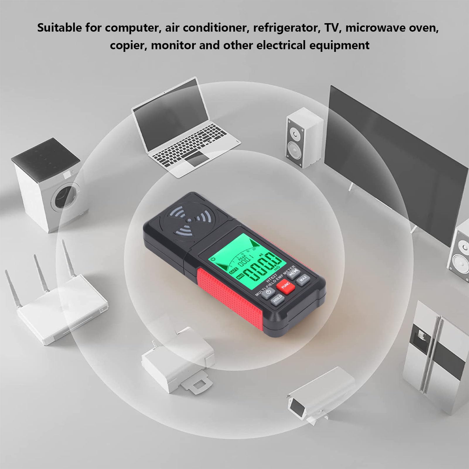 Detektor promieniowania elektromagnetycznego dla pola magnetycznego i pola elektrycznego prądu przemiennego — przenośny miernik pola elektromagnetycznego z detekcją mikrofal RF.