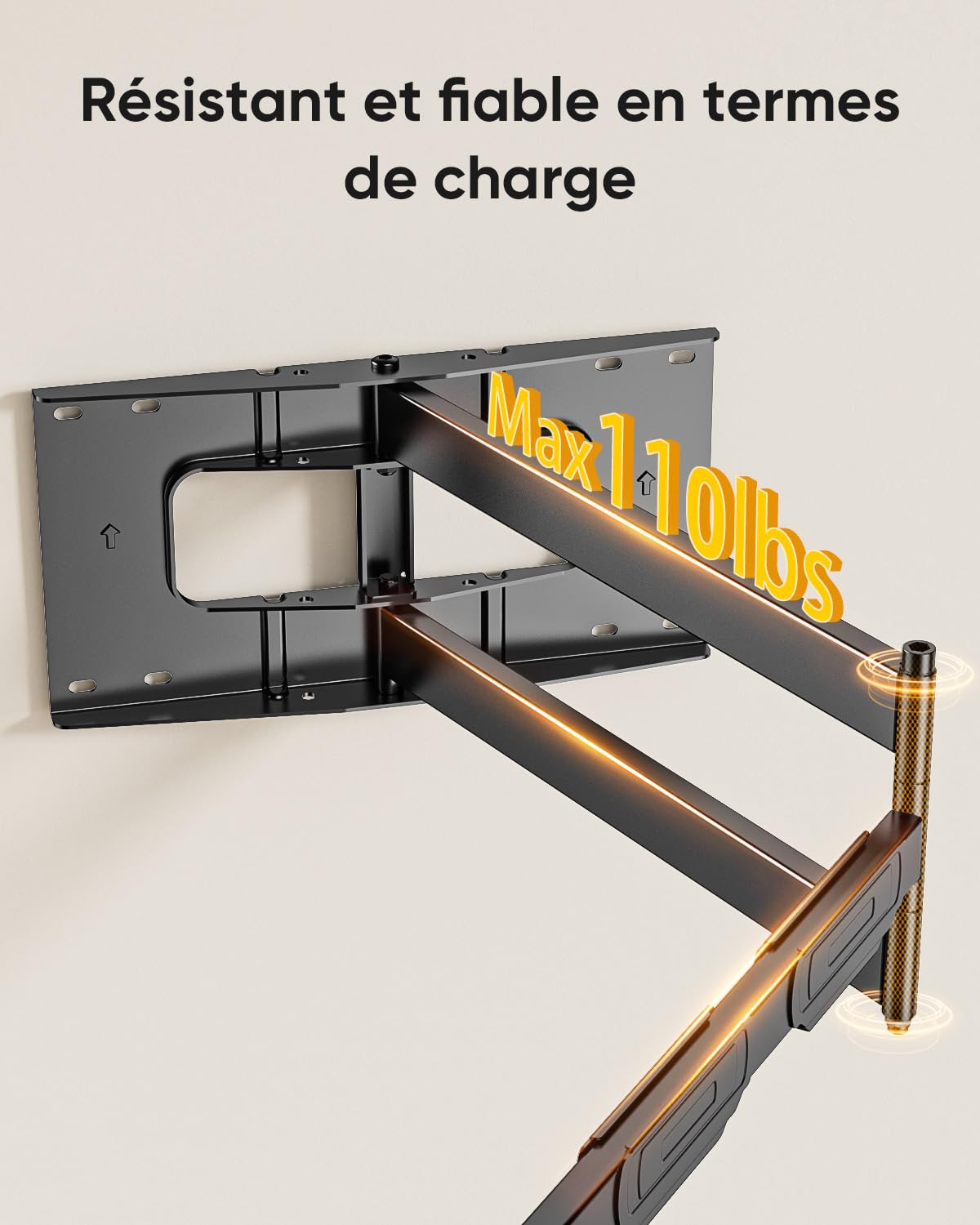 FORGING MOUNT Support Mural TV à Extra Longue, Portée 1090 mm, 32-80 Pouces | VESA Max 600x400 mm, Charge maximale 50 kg, Pivotement, inclinaison et rotation, Écrans plats ou incurvés