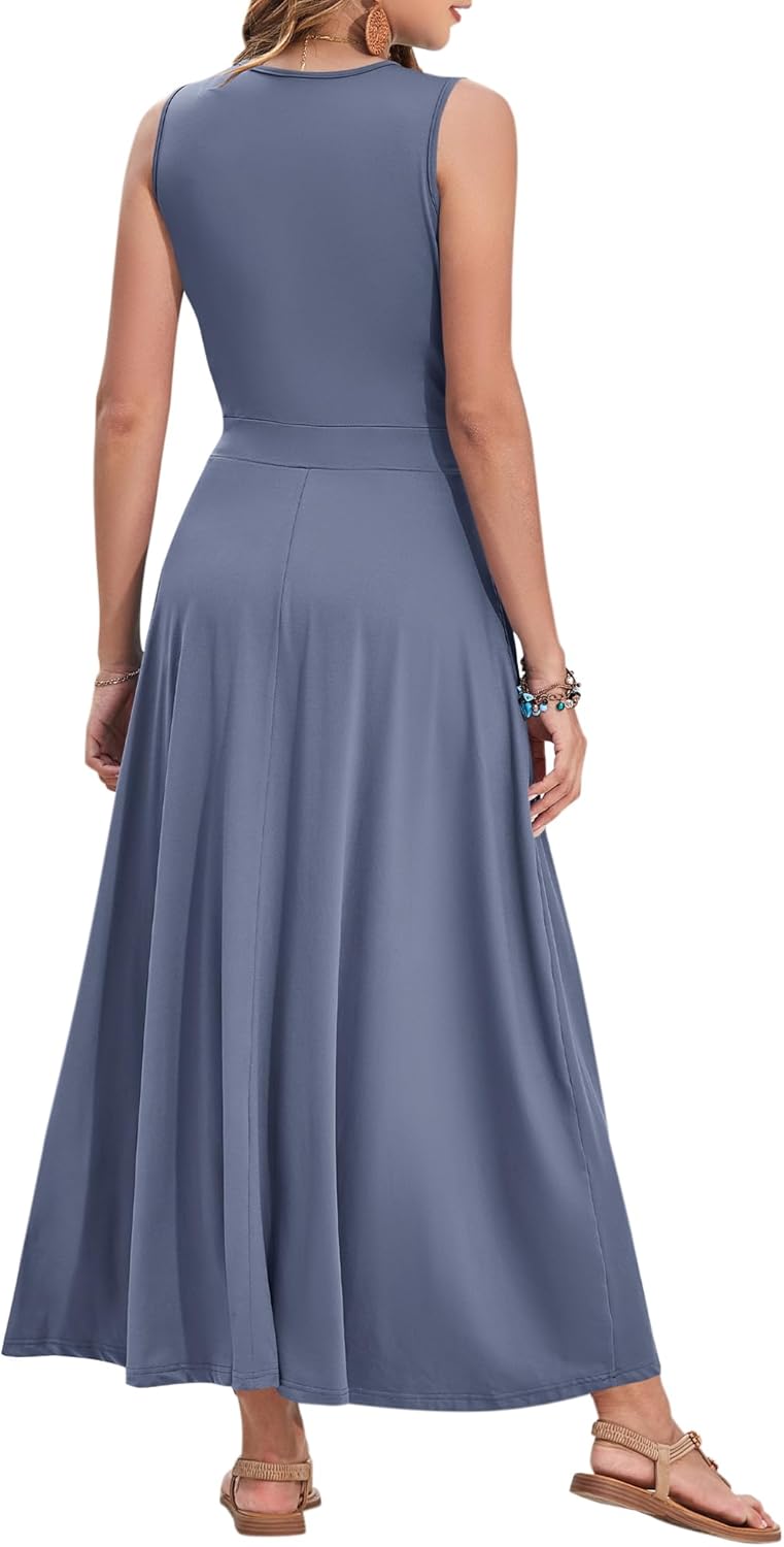 AUSELILY Women's Maxi Dress 2026 Summer Casual Sleeveless Sundress V Neck Wrap Vacation Cocktail Long Dresses with Pockets - Image 5