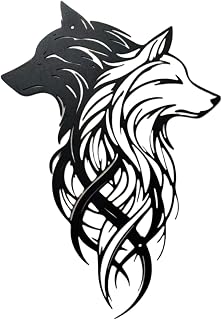 Metal Wolf Wall Art - Yin Yang Black White Dual Wolf Heads Metal Wall Decor, Rustic Home Decor for Cabin Lodge, Office, Living Room, bathroom, Man Cave, 15.7x10.6 Inch, Housewarming Gift for Men