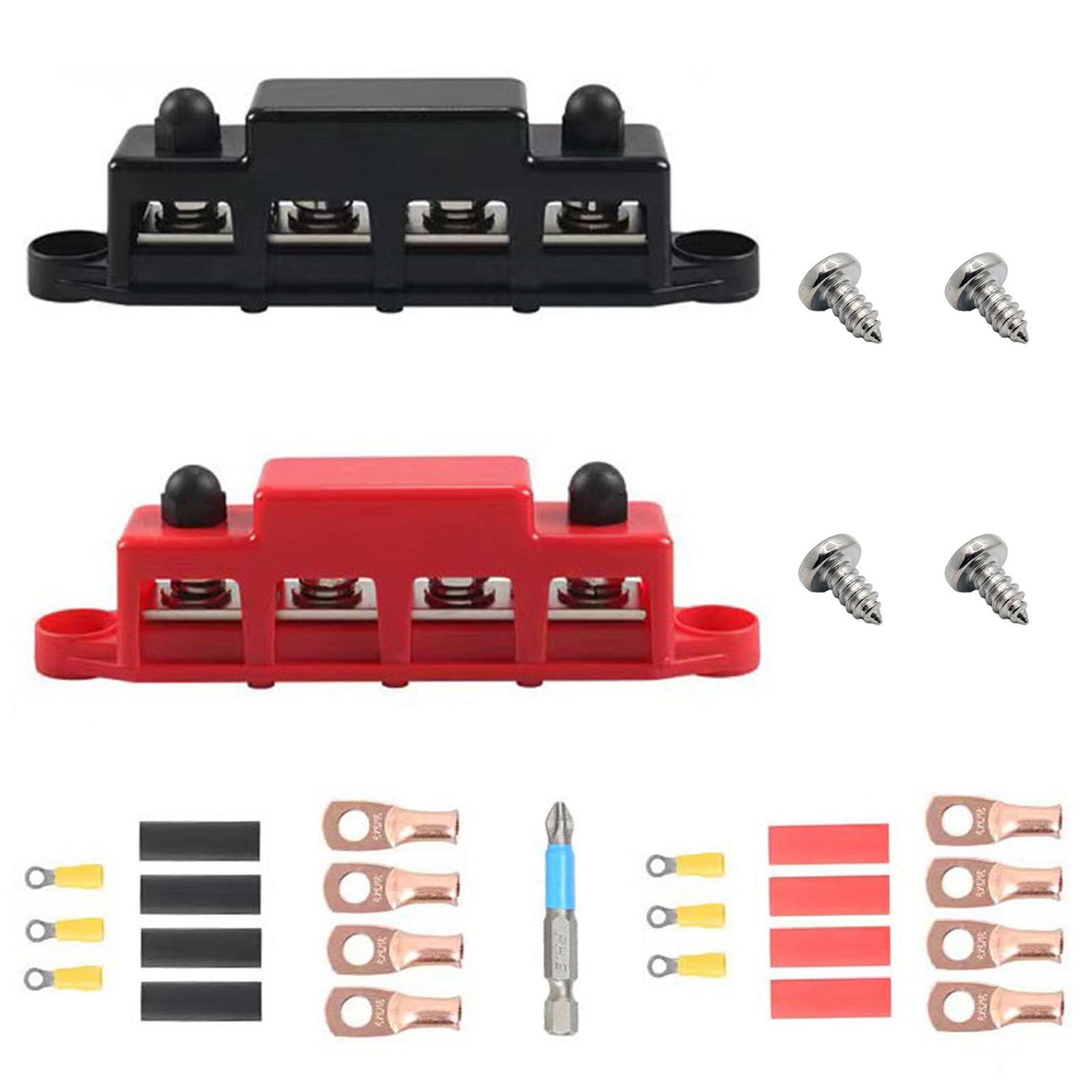 250V Marine Battery Busbar Terminal Block ,29pcs 12V - 48V Bus Bar Power Distribution Block,with 4 x M8 (5/16") Studs Power Block,Busbar Terminals for Automotive Car Boat RV