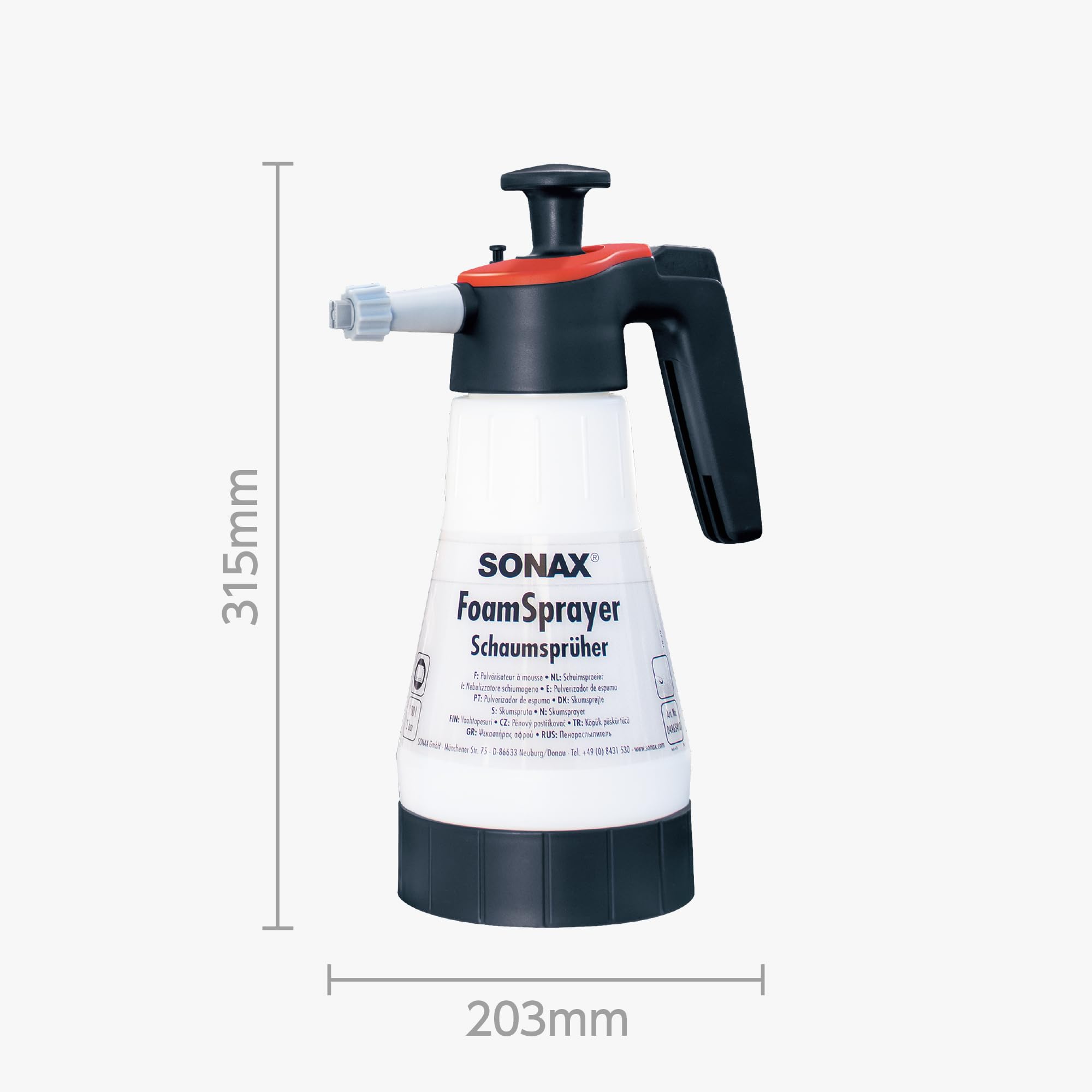 SONAX FoamSprayer 1 litr (1 sztuka) rozpylacz piankowy dla równomiernego spieniania i jeszcze dokładniejszego efektu czyszczenia, nr art. 04965410