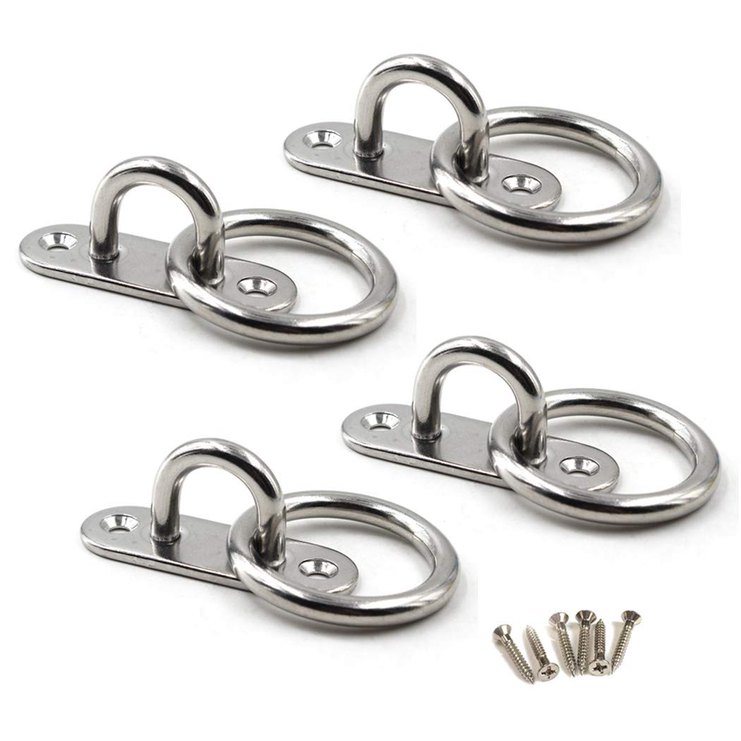 Flomore M5 Ceiling Hook Pad Eye Plate 304 Stainless Steel Wall Mount Hook Heavy Duty for Hanging (Pack of 4,Screws Included)