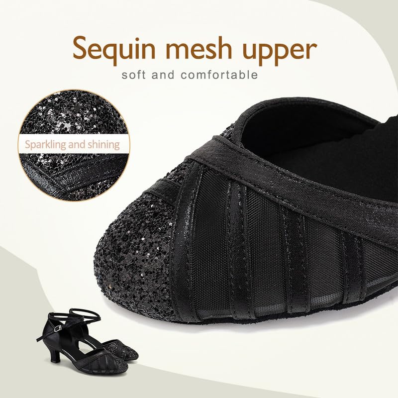 TINRYMX Womens Latin Dance Shoes Sequin Mesh Ballroom Salsa Tango Party Wedding Dance Shoes,Model-DY1052