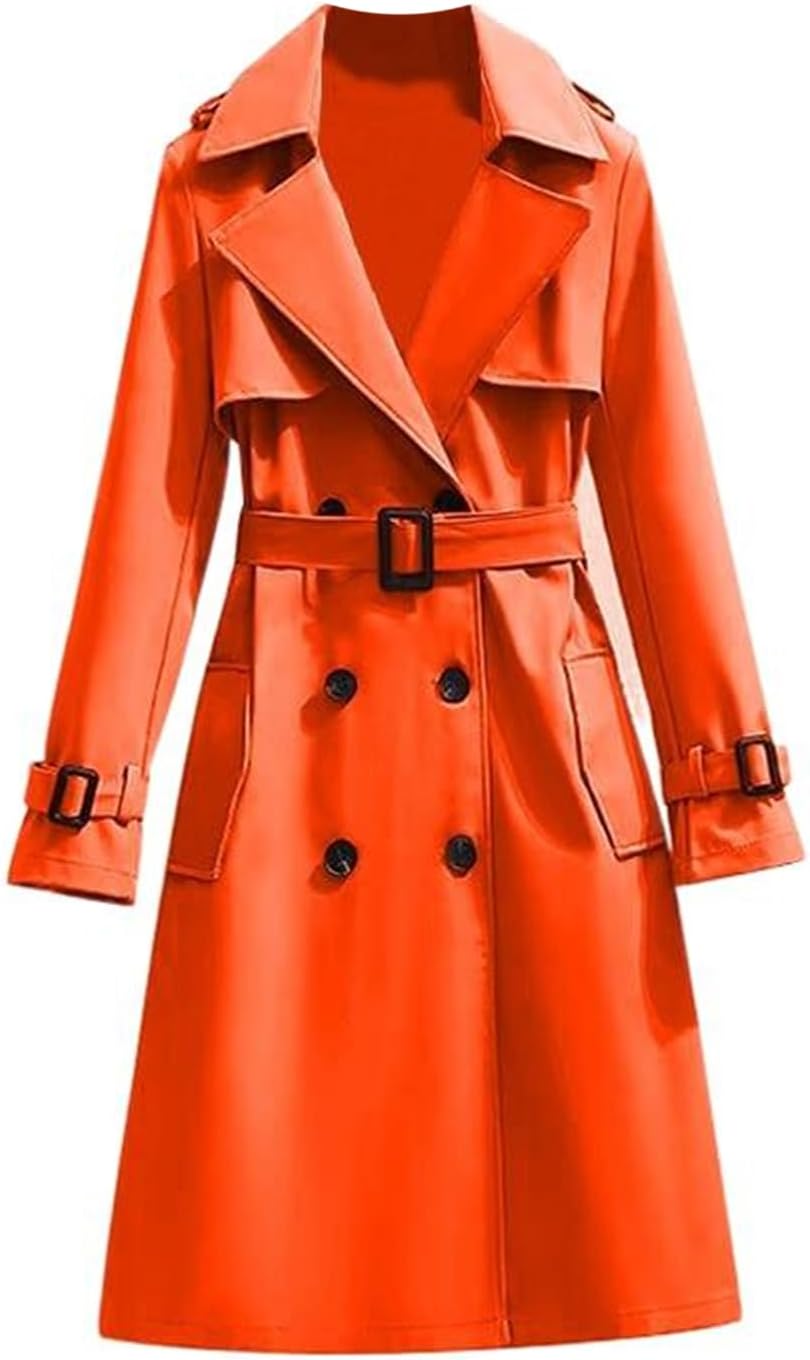 HSQIBAOER Women's Overcoats Spring Fall Korean Mid-Length Casual Long Sleeve Coat Trench