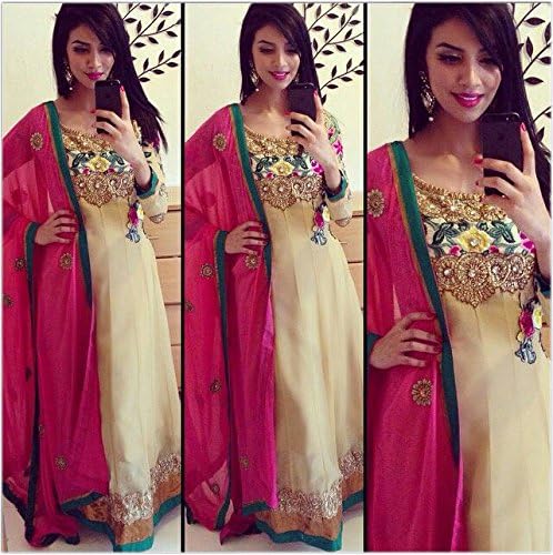 Global Fashion New Designer Cream Georgette Salwar Suit