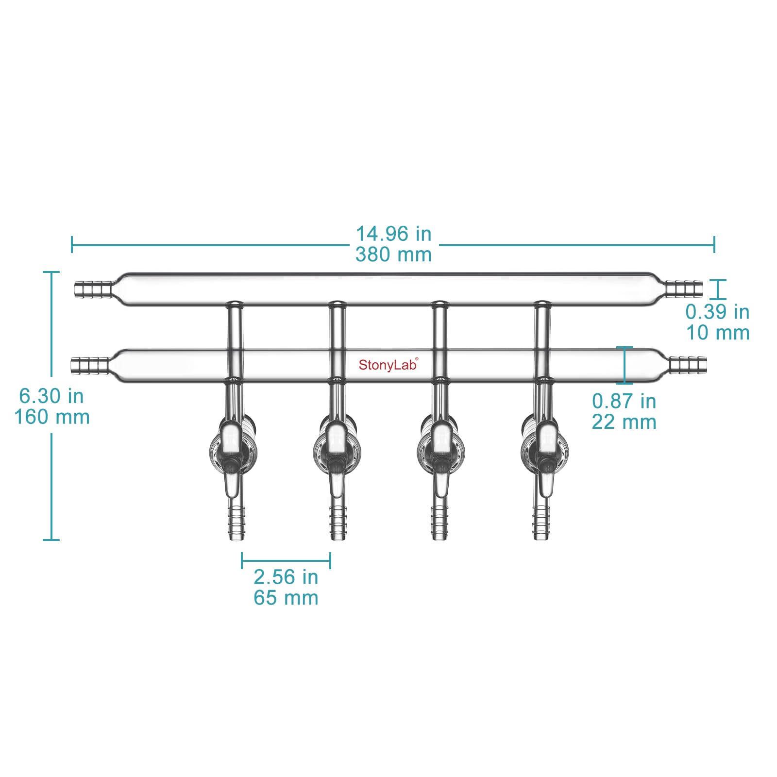 stonylab Collecteur à Double Vide en Verre, Verre Borosilicaté Collecteur à Double Banque de Gaz Sous Vide avec 4 Ports et 4 Stopcocks en Verre Gaz Sous Vide Distributeur pour Laboratoire Schlenk Line