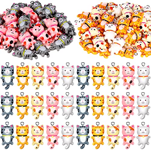 Funtery 80 Pieces Cat Charms for Jewelry Making Resin Cat Pendant Charms Mixed Color Cute Animal Bracelets Necklaces Earrings Mobile Phone Case Decor Keychains Accessories