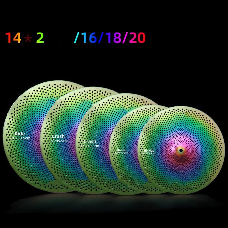 JITEM Drum Silent Cymbal Set, Colored Cymbals, Cymbals of Various Sizes(Size:SET2)