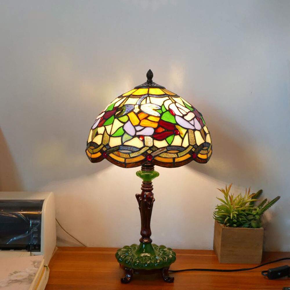 Tiffany-Stil Ø30cm Handgemacht Art Dekorative Schreibtischlampe Vintage Pastoral Glas Schlafzimmer Nachttischlampe Mit Schalter Bar Cafe Retro Büro Studie Tischlampe Nachtlicht 52cm hoch E27 MAX40W