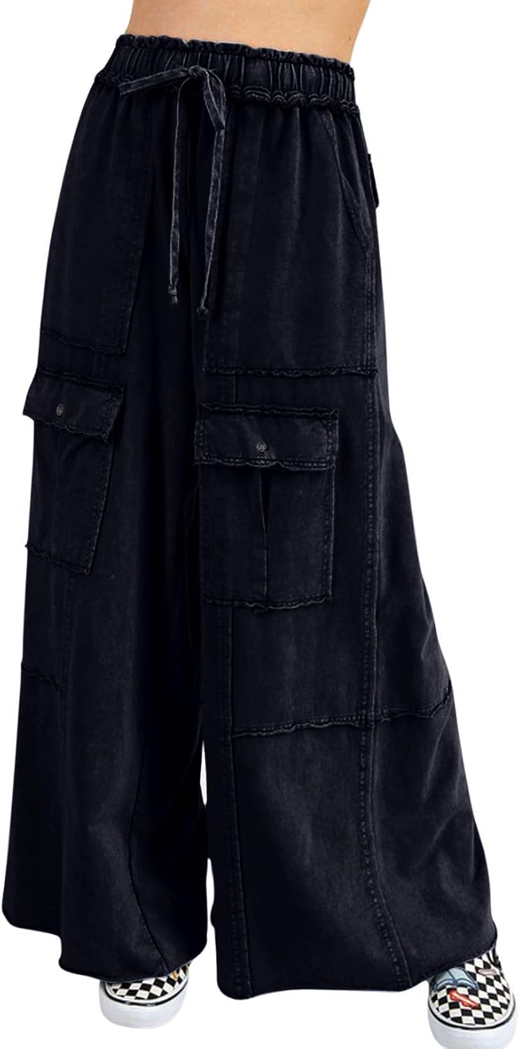 loveimgs Women 2025 Baggy High Waisted Wide Leg Cargo Pants Pockets Y2k Utility Pants Palazzo Sweatpants Slacks Trousers - Image 5