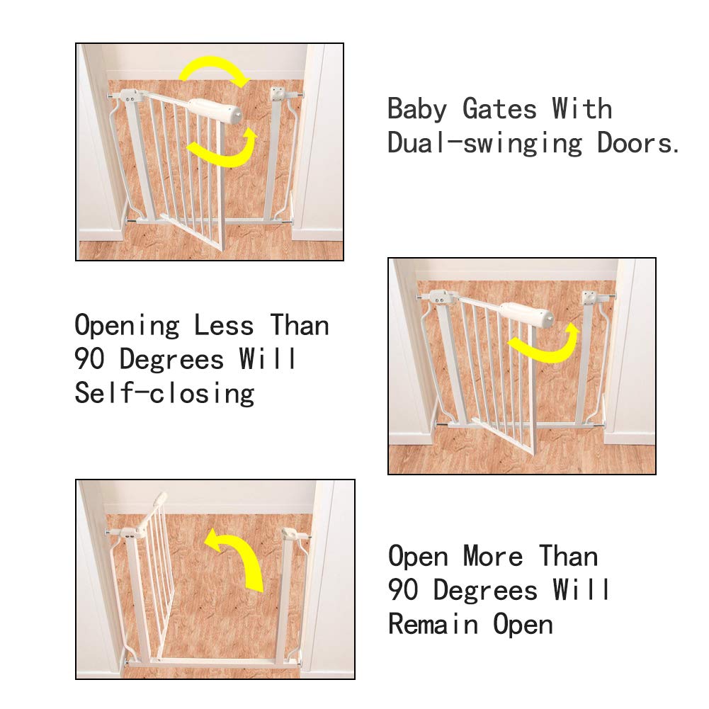 ALLAIBB Extra Wide Pressure Mount Baby Gate Auto Close White Metal Child Dog Pet Safety Gates