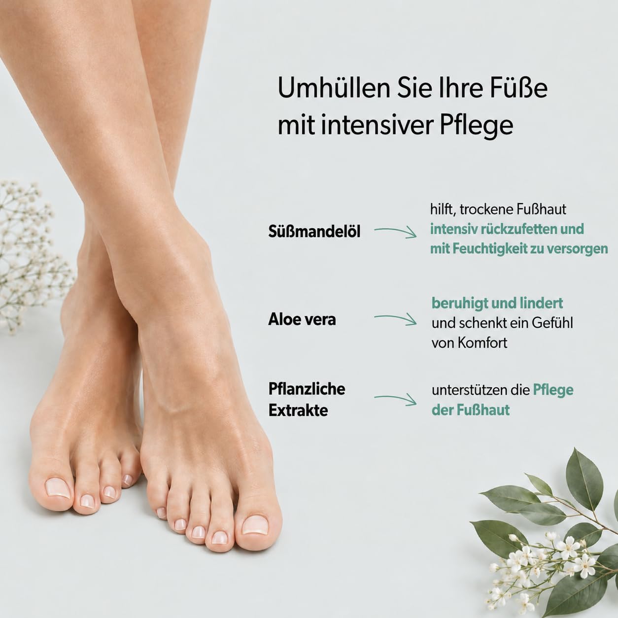 Fußcreme Für Sehr Trockene Füße, Mandelöl und Aloe, 4x200 ml