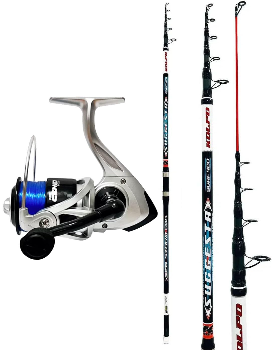 Kolpo Canna da Pesca Surf Casting 4.20m + Mulinello 6000 Precaricato con Filo – Set Completo per Pesca in Mare da Spiaggia
