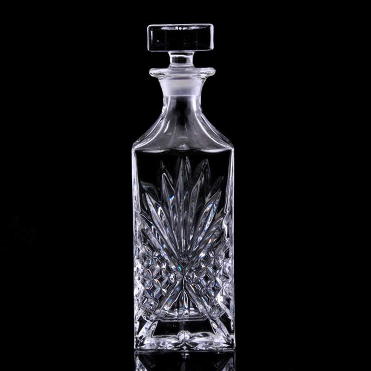 Decantador de vidrio con tapón geométrico hermético, decantador de whisky para vino, bourbon, brandy, licor, jugo, agua, enjuague bucal. Vaso italiano sin plomo (720 ml)