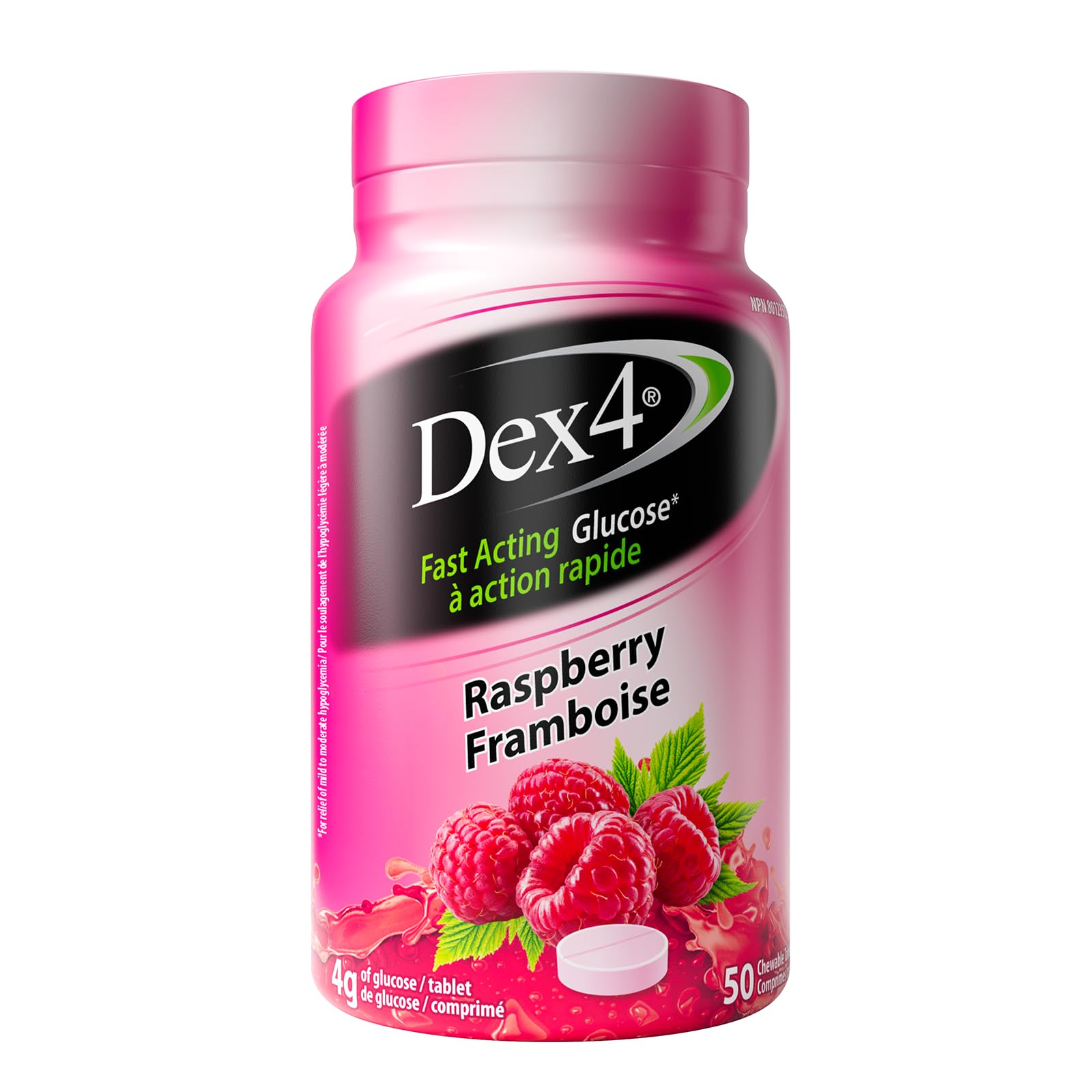 Dex4 Glucose Tablets, Fast Acting Sugar Supplement, Raspberry, 50 Count Bottle, Each Tablet Contains 4g of Fast-Acting Carbs, Easy to Track Pre-Measured Servings