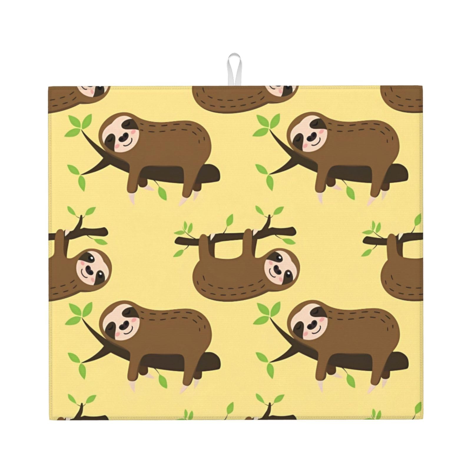 WHJSHOP Cute sloths on yellow lemons Prints Kitchen Drying Mat - Absorbent Dish Drying Throw with Vibrant Prints, Quick-Dry Countertop Layer for Dishes & Glassware - Non-Slip