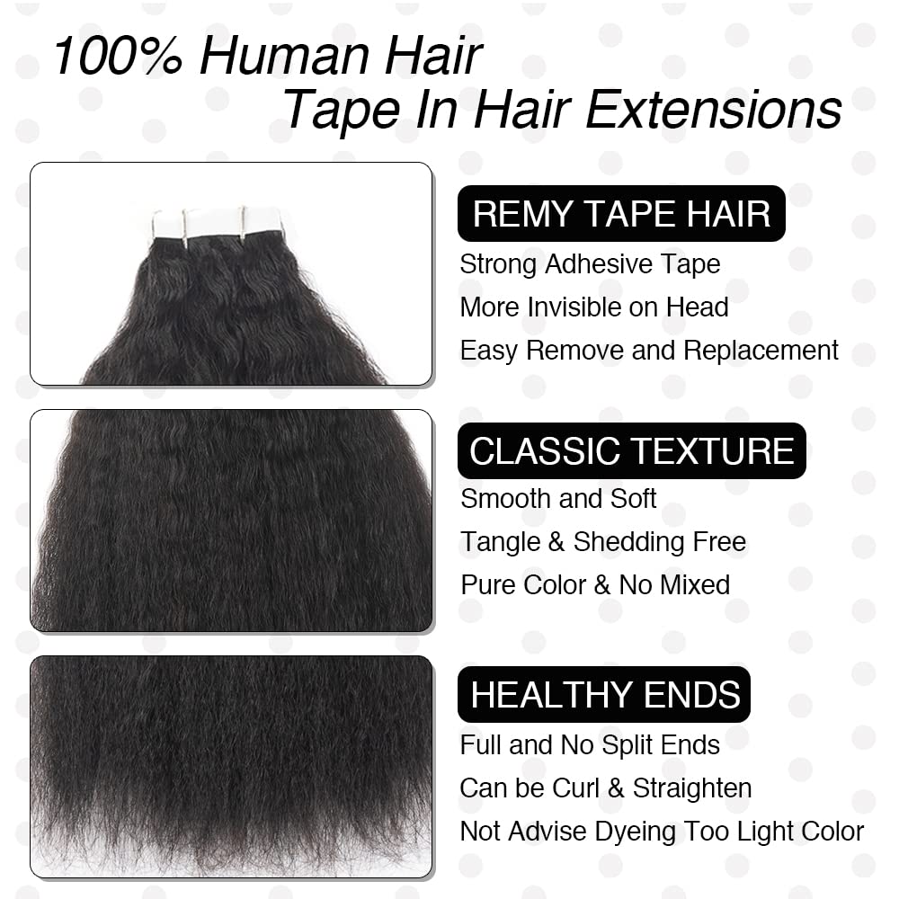 Kinky Straight Tape In Extensions Human Hair for Black Women Niawigs Tape In Hair Extensions 100% Human Hair 40pcs Kinky Straight Tape Ins 100G Natural Black 18 Inches