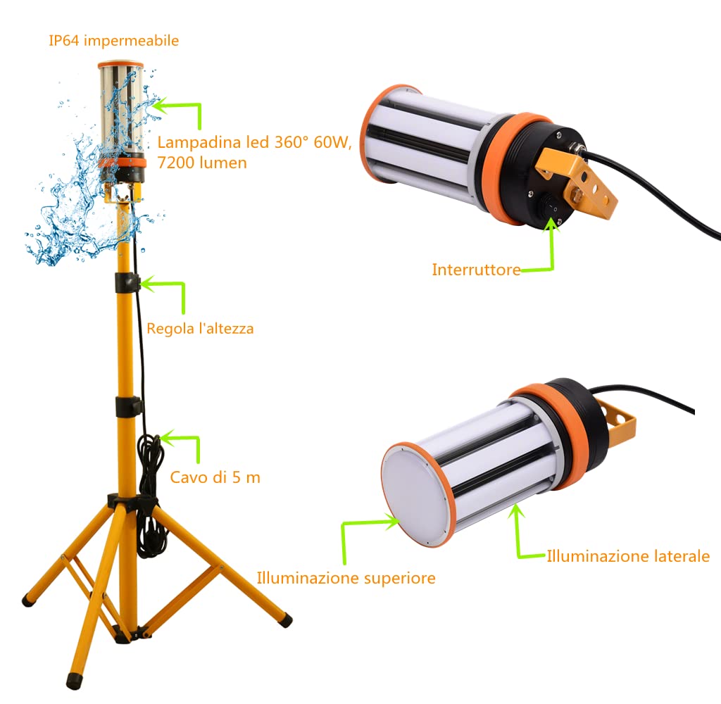 Smartwares Lampada Da Lavoro LED Con Treppiede | 4800 Lumen | 4000K | Altezza Regolabile 100-170 Cm | IP65 - 2