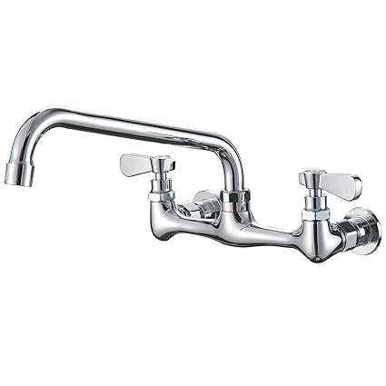 Bathlavish Wall Mount Kitchen Sink Faucet 10?Center Chrome Double Handle Bar Laundry Utility Commercial Swivel Spout Mixer Tap NSF Lead-Free