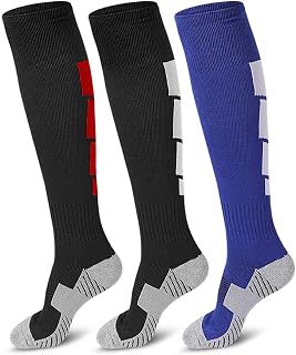 POTAOFOOTCARE 3 Pairs Knee High Soccer Socks - Calf Compression Athletic Socks for Men Women Running Football Training Warm Cushion Support
