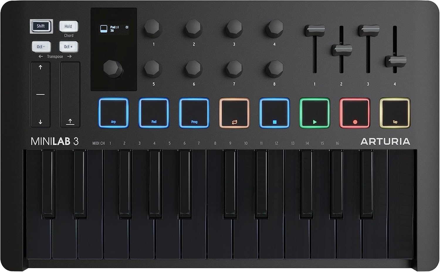 Arturia MiniLab 3, 25 Slim-Key USB-C Midi Controller with 5-Year