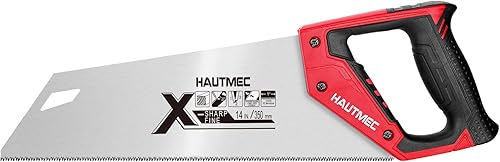 HAUTMEC Sierra de mano compacta X-Sharp de 14 pulgadas para cortes comodidad, calidad y precisión, sierra de mano de corte fino con 12 dientes de