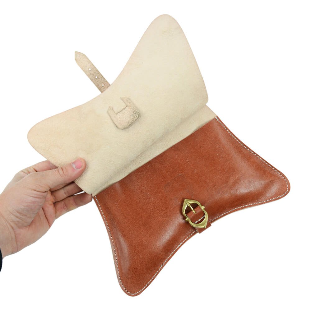 Armorvenue: Medieval Leather Belt Pouch with Embossed Crosses