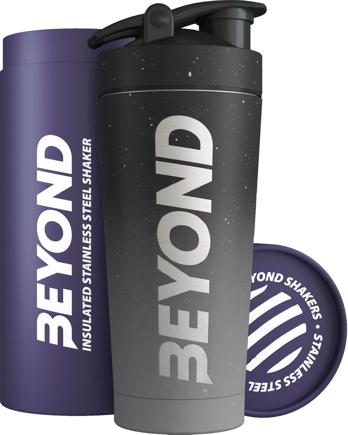 Beyond Shakers Insulated Metal Protein Shaker, Stainless Steel Supplement Bottle - BPA Free for Gym 735ml in Grey & Black