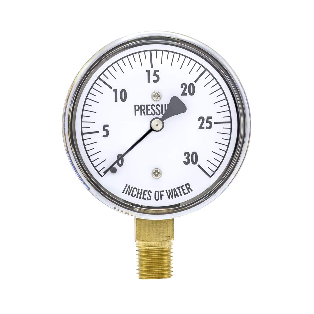 PIC Gauges LP1-254-5-0-15 Bottom Mount Dry Non-Fillable Low Pressure Gauge w/ Chrome Case, Brass Internals, Plastic Lens, 2.5" Dial, 5/0/15" wc psi Range, 1/4" Male NPT