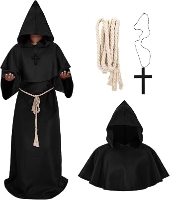 Medieval Hooded Monk Robe Costume Friar Priest Robe Cloak Renaissance Costume Men Halloween Costume Wizard Robe