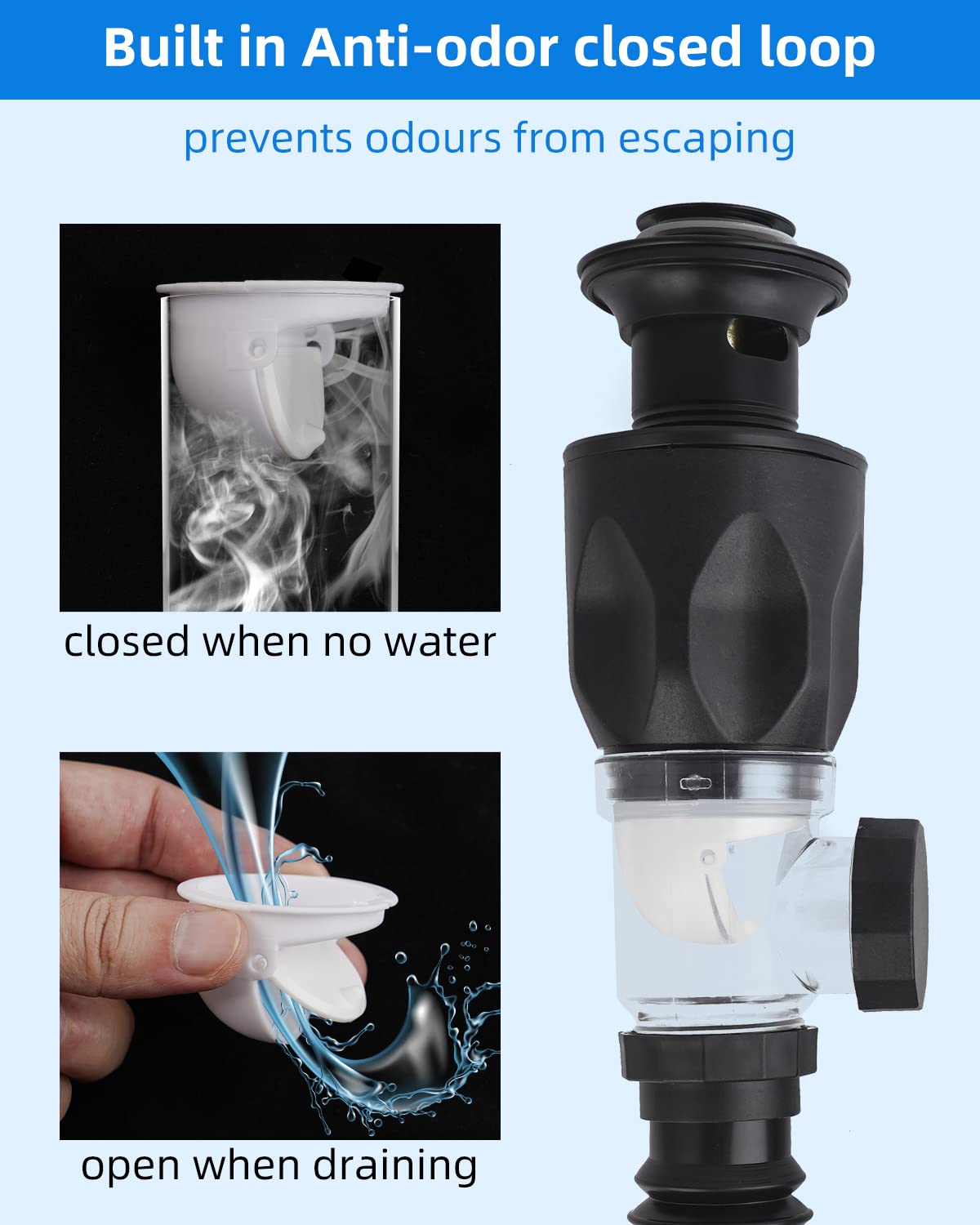 Hibbent Sink Waste Kit, Universal Pop Up Click Clack Basin Waste with Flexible Waste Pipe - Image 2